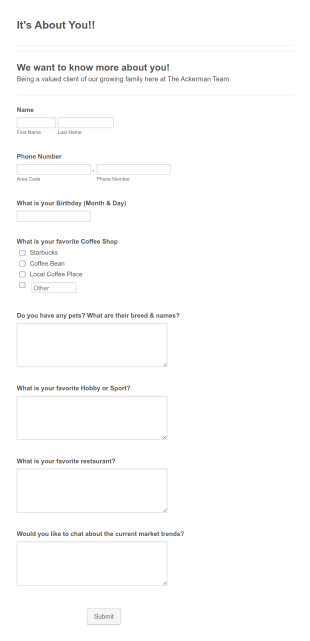 Real Estate Client Information Form Template