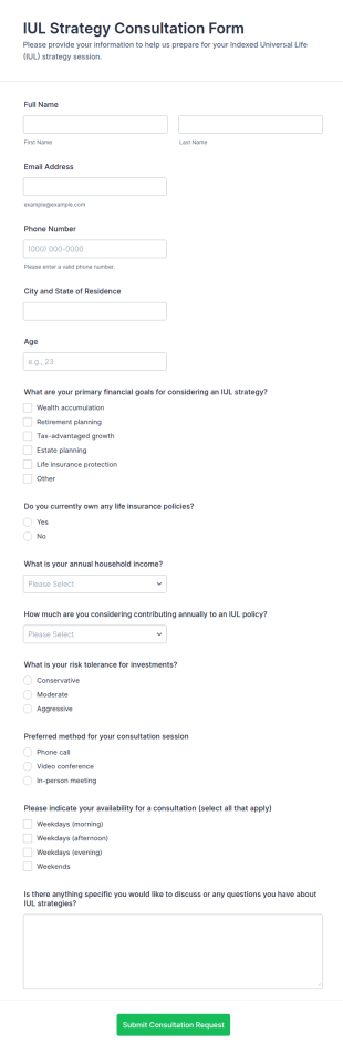 IUL Strategy Consultation Form Template