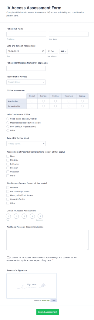 IV Access Assessment Form Template