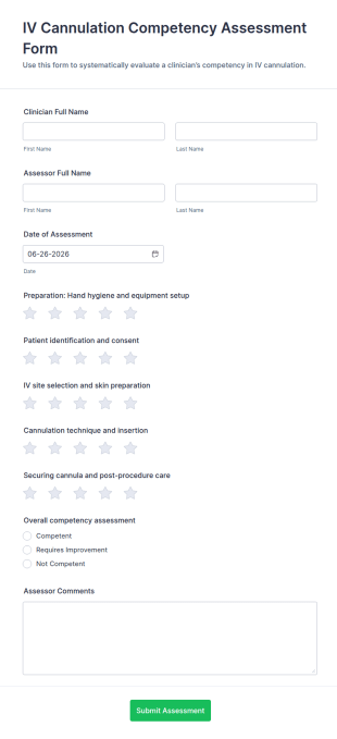 IV Cannulation Competency Assessment Form Template