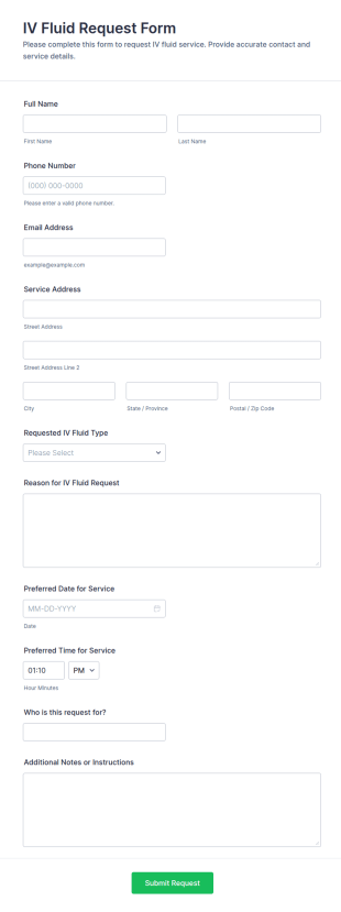 IV Fluid Request Form Template
