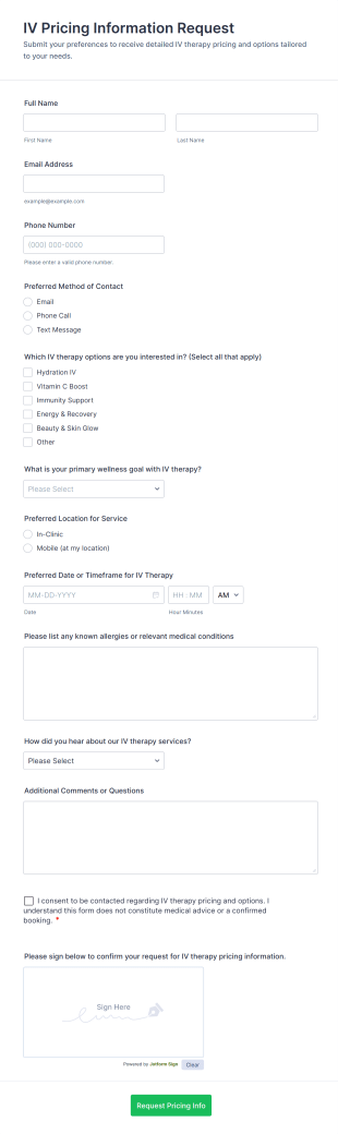 IV Pricing Information Request Form Template