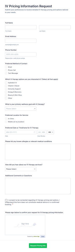 IV Pricing Information Request Form Template