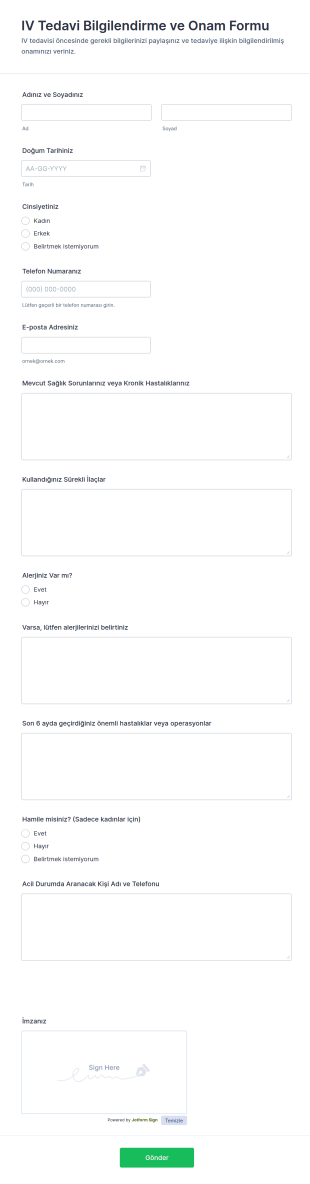 IV Tedavi Bilgilendirme Ve Onam Form Şablonu