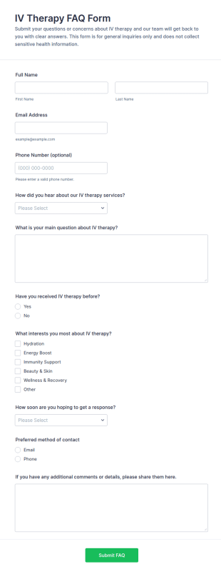 IV Therapy FAQ Form Template