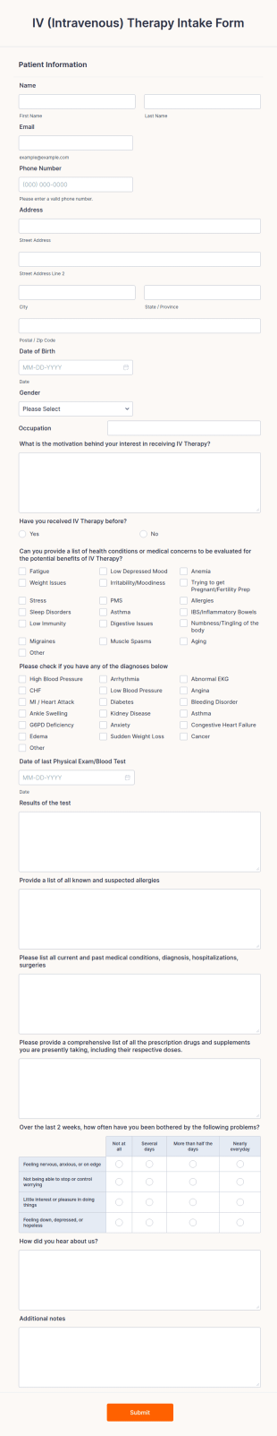 IV Therapy Intake Form Template