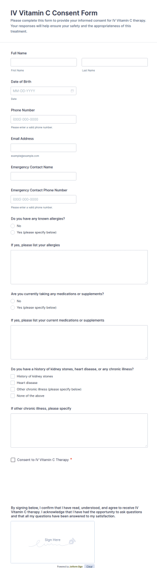 IV Vitamin C Consent Form Template