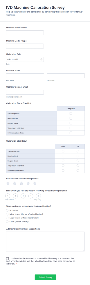 IVD Machine Calibration Survey Form Template