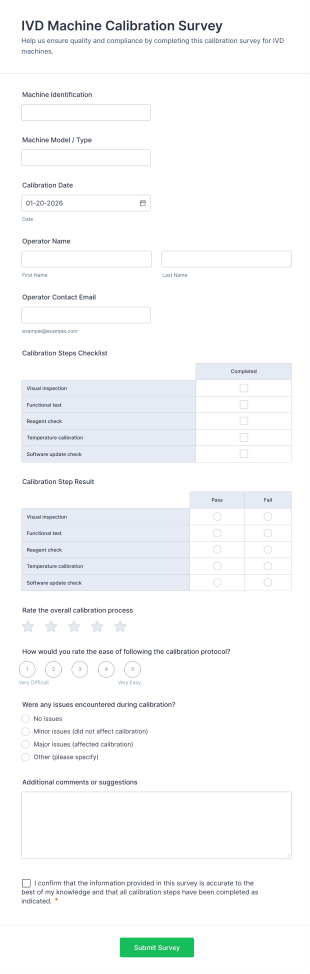 IVD Machine Calibration Survey Form Template
