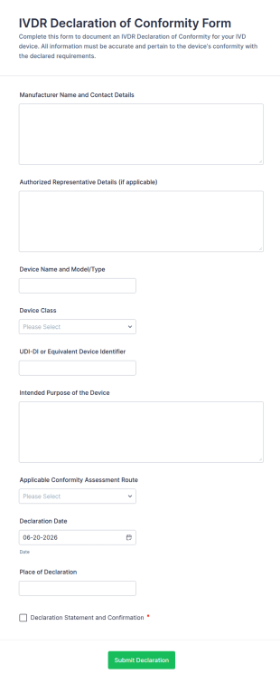 IVDR Declaration Of Conformity Form Template