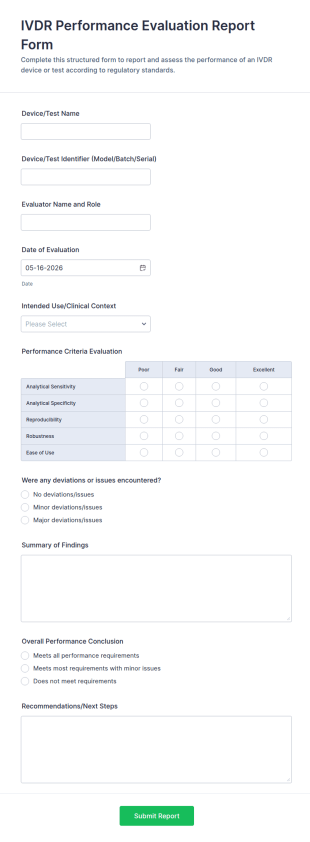 IVDR Performance Evaluation Report Form Template
