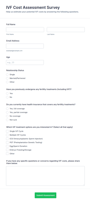 IVF Cost Assessment Survey Form Template