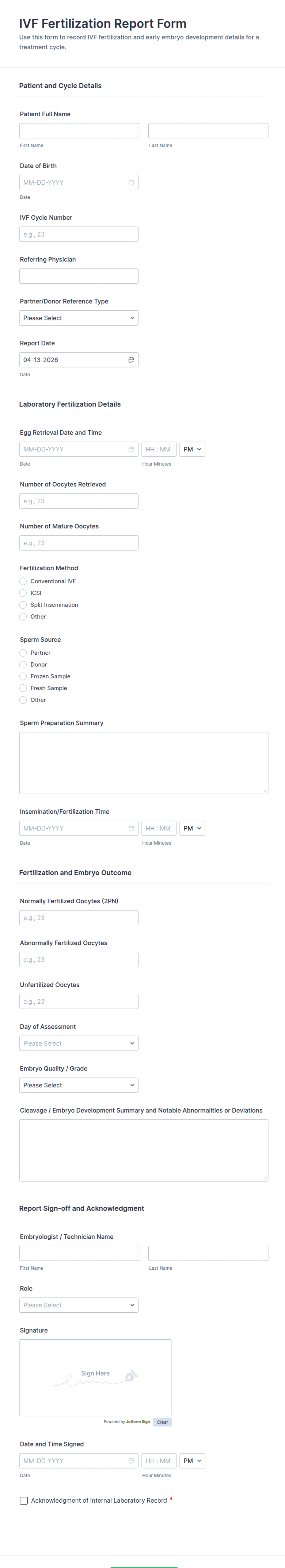 IVF Fertilization Report Form Template | Jotform