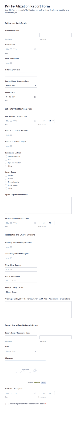 IVF Fertilization Report Form Template