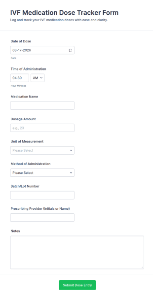 IVF Medication Dose Tracker Form Template