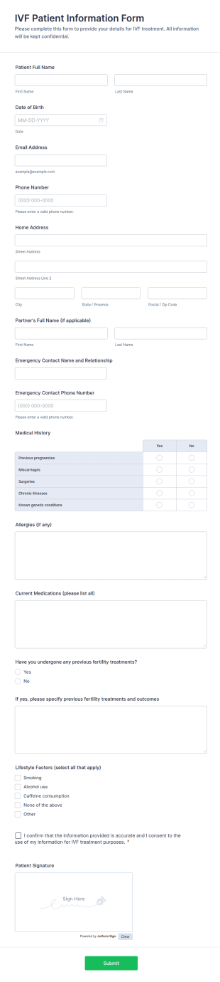 IVF Patient Information Form Template
