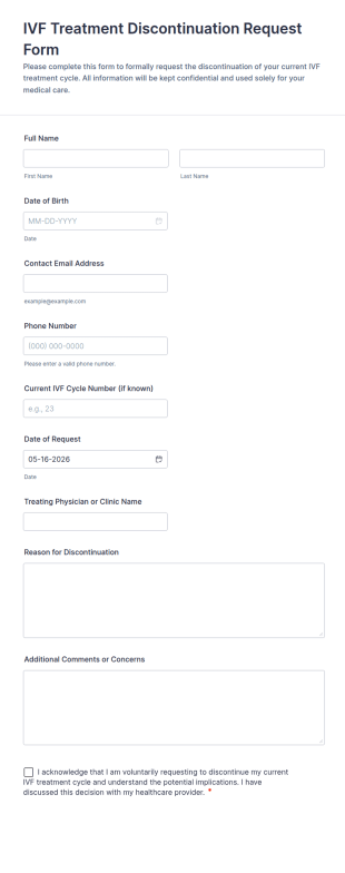 IVF Treatment Discontinuation Request Form Template
