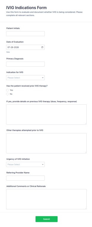 IVIG Indications Form Template
