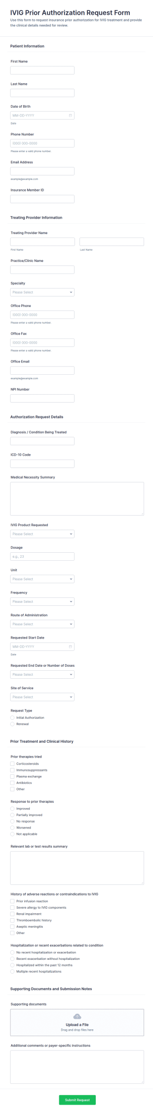 IVIG Prior Authorization Request Form Template