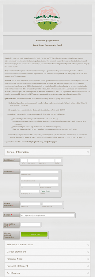 Ivy And Roses Community Fund Scholarship Application Form Template