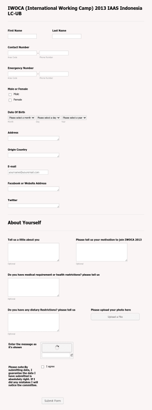 IWOCA 2013 Camp Registration Form Template