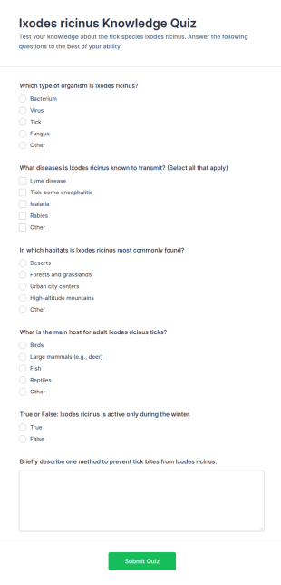 Ixodes Ricinus Knowledge Quiz Form Template