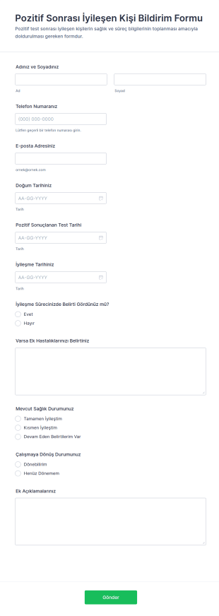 İyileşme Sonrası Test Pozitif Durum Form Şablonu