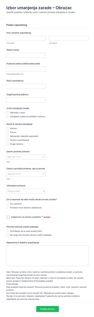Izbor Za Odricanje Od Dijela Plaće