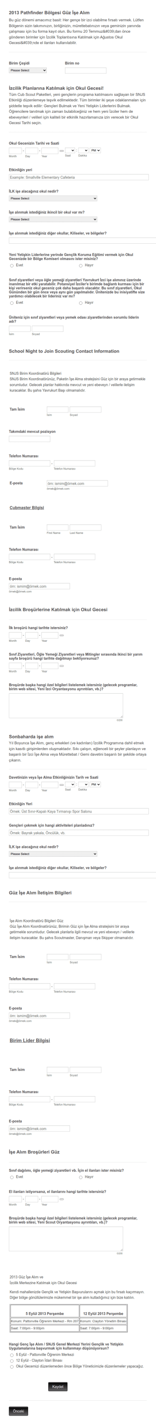 İzcilik İşe Alım Form Şablonu