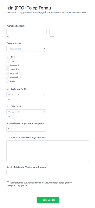 İzin (PTO) Talep Form Template