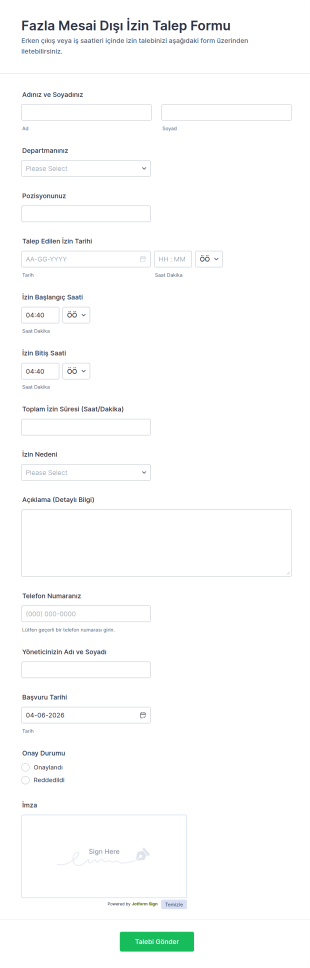 İzin Talebi Form Şablonu