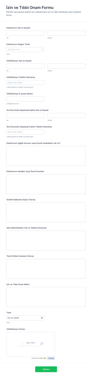 İzin Ve Tıbbi Onam Form Şablonu