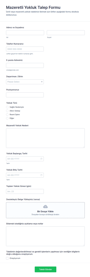İzinli Ayrılma Formu 🎓 Form Şablonu