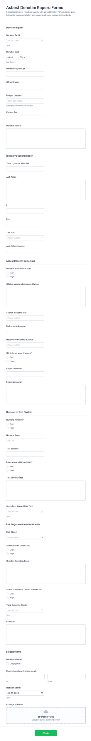 İzinsiz Kullanım Bildirimi Anketi Form Şablonu