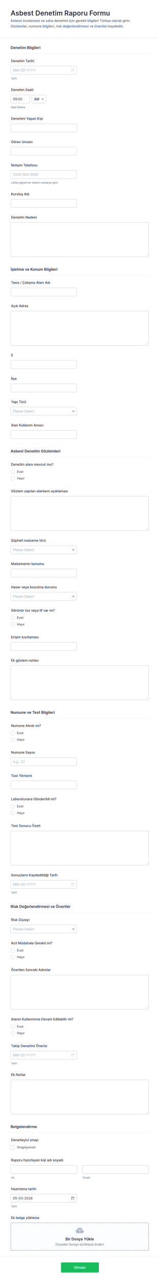 İzinsiz Kullanım Bildirimi Anketi Form Şablonu