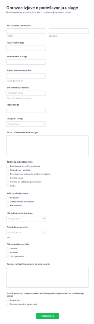 Izjava O Konfiguraciji Usluge Form