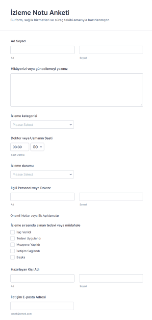 İzleme Notu Anketi Form Şablonu