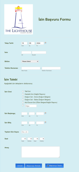 İzne Ayrılma Başvuru Form Template