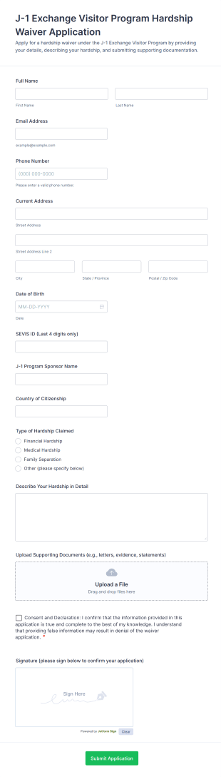 J 1 Exchange Visitor Program Hardship Waiver Application Form Template