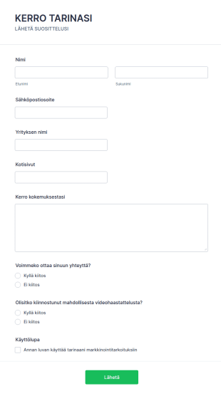 Jaa Suosittelu Lomake