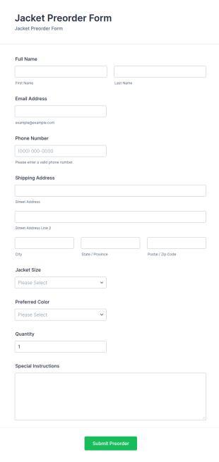 Jacket Preorder Form Template
