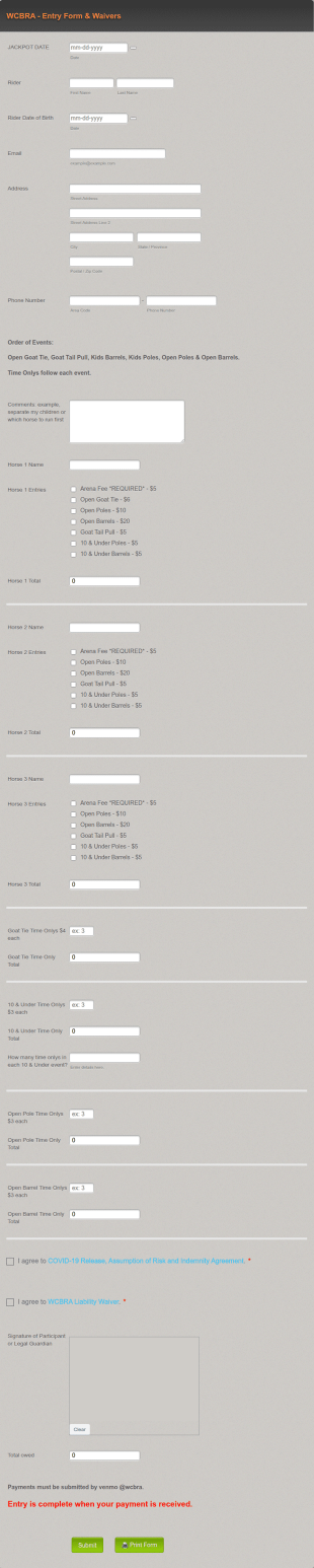Jackpot Entry Form Template