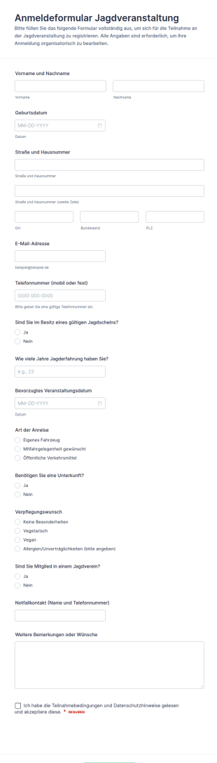 Jagdveranstaltungs Anmeldung