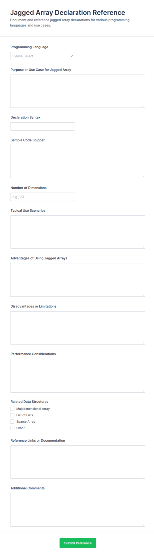 Jagged Array Declaration Reference Form Template