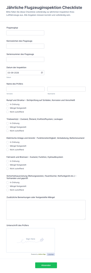 Jährliche Flugzeuginspektion Checkliste