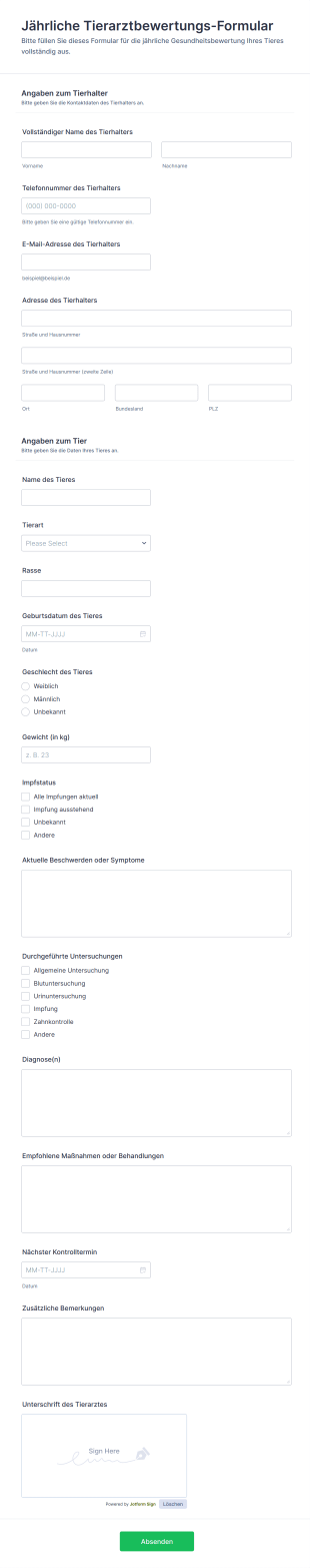 Jährliche Tierarztbewertungs Formular