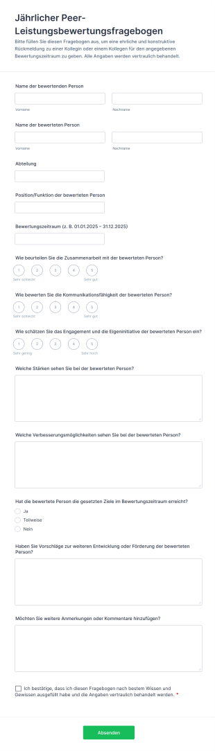 Jährlicher Peer Leistungsbewertungsfragebogen