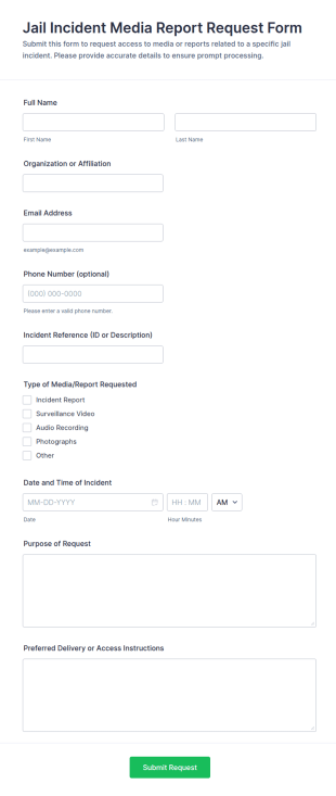Jail Incident Media Report Request Form Template