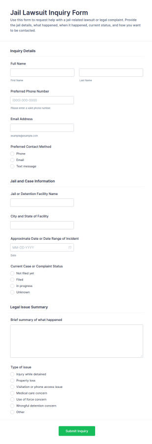 Jail Lawsuit Inquiry Form Template