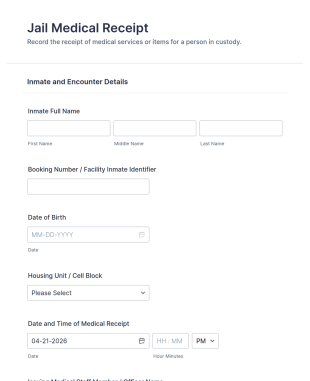 Jail Medical Receipt Submission Form Template